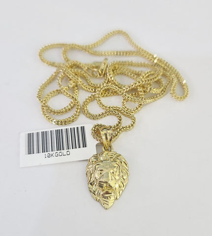 10K Solid Franco Chain Roaring Lion Pendant Charm Necklace 18"-24" 1mm Gold