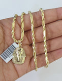 10k Milano Rope Chain Pharaoh Head Charm Necklace SET 3mm 18" 20" 22" 24 Pendant