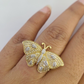 Real 10k Butterfly Diamond Ladies Ring Women Casual 10Kt Yellow Gold