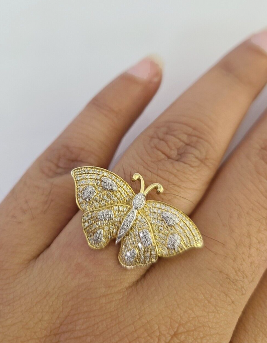 Real 10k Butterfly Diamond Ladies Ring Women Casual 10Kt Yellow Gold