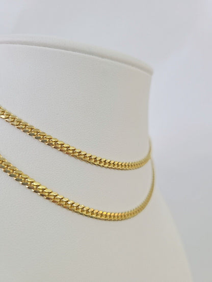 18k Solid Miami Cuban Chain Yellow Gold 3mm 18" 20" 22" 24" Inches Necklace Real