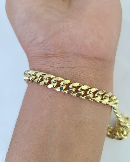 Real 14k Miami Cuban link Bracelet Yellow Gold 7mm 7.5" 8" 8.5" 9" Inch