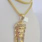 10K Franco Chain Diamond Jesus Head Pendant Charm Necklace 20"-28" 4mm Gold SET