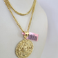 14k Miami Cuban Chain Mayan Calendar Charm Pendant 3mm 18"24" inch SET Necklace