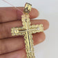 Real 14k Solid Chain Cross Charm Set Miami Cuban Link 3mm Necklace Pendant Gold