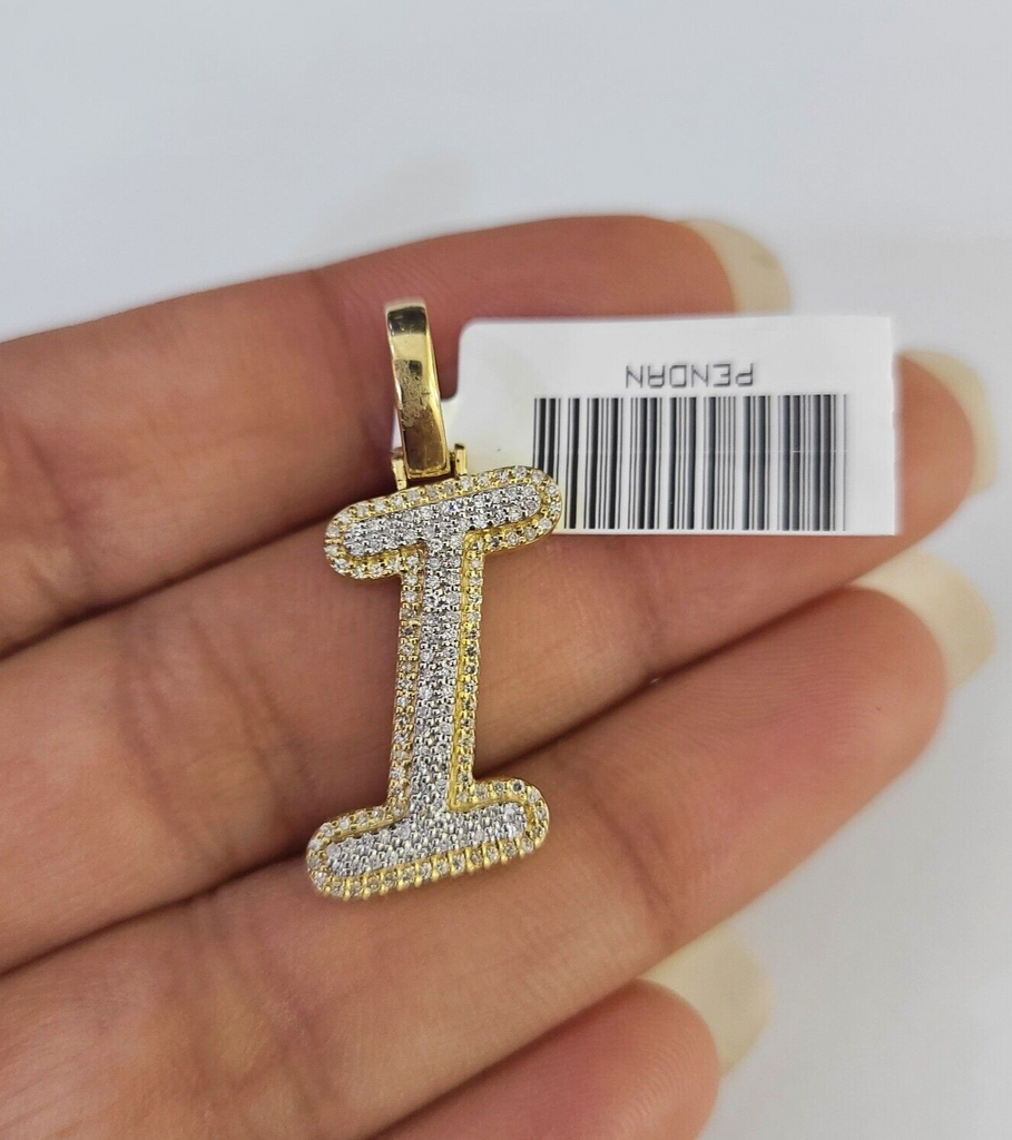 10k Yellow Gold Diamond I Charm Pendant Initial Alphabet Letter Real Genuine
