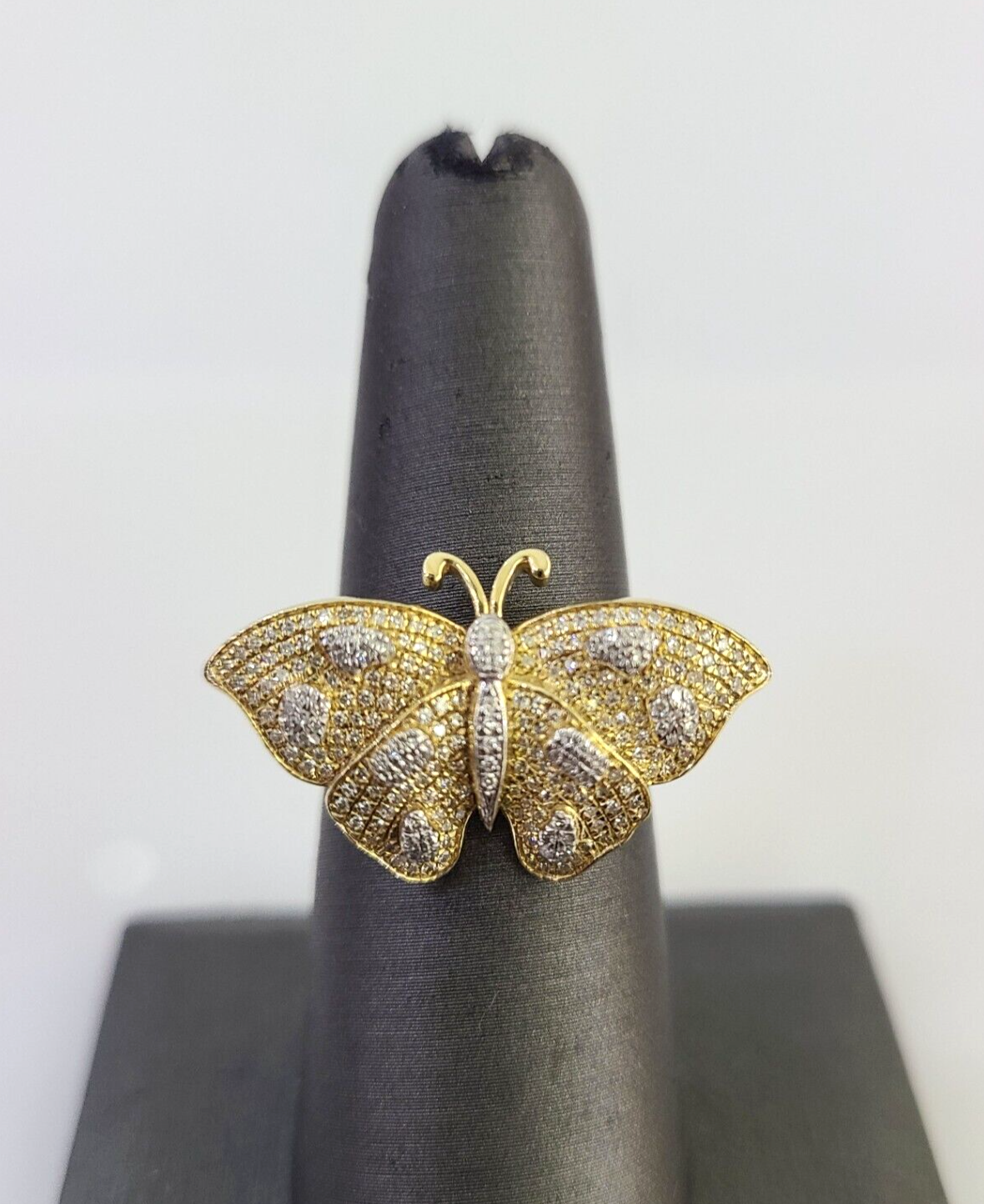 Real 10k Butterfly Diamond Ladies Ring Women Casual 10Kt Yellow Gold