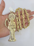 10k Solid Rope Chain Saint Jude Pendant Necklace 7mm 20"-30" SET Charm