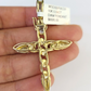 10k Miami Cuban Chain Diamond Jesus Cross Charm Set 4mm 18"-28" Necklace Gold