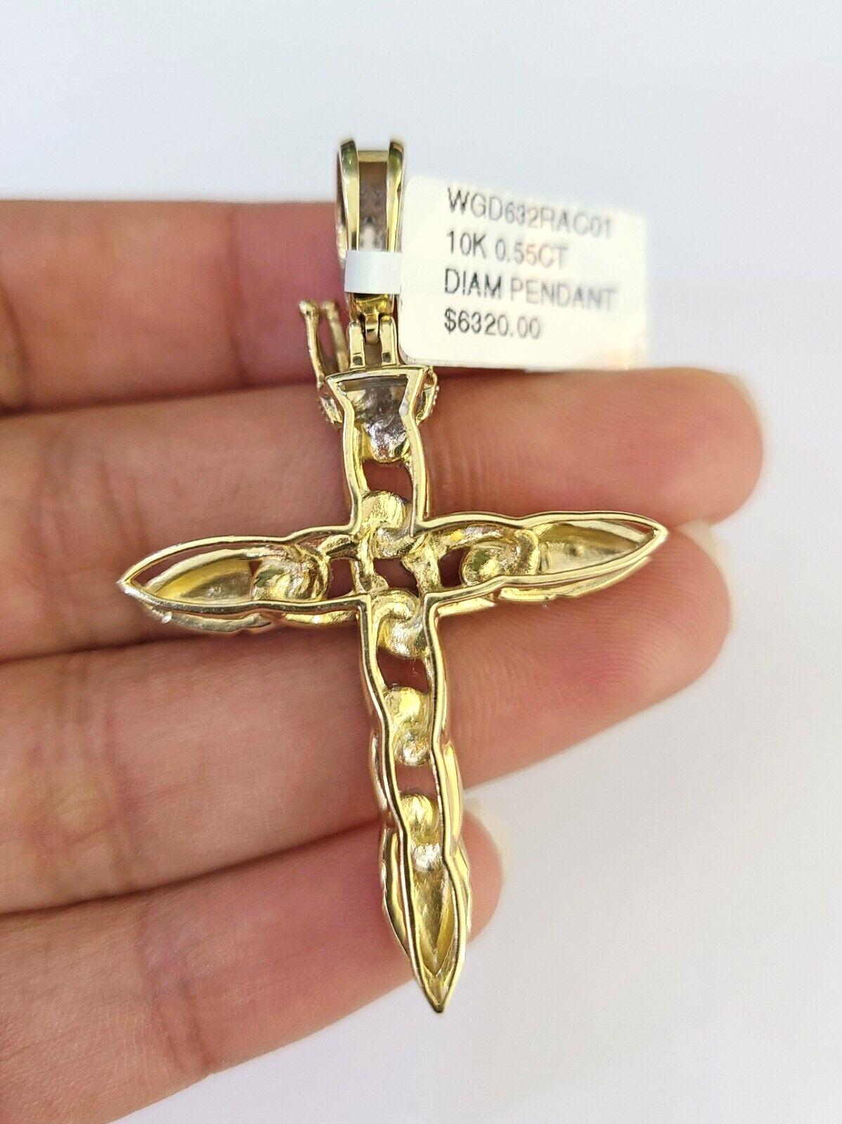 10k Miami Cuban Chain Diamond Jesus Cross Charm Set 4mm 18"-28" Necklace Gold