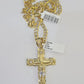 10k Gold Chain Cross Charm Solid Cuban Curb Link 5mm 18"-28" Inch DiamondCut SET