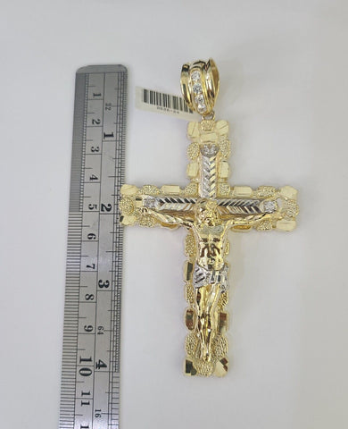 10k Gold Byzantine Necklace Jesus Cross Charm 20-30 inches 9mm REAL SET Chain