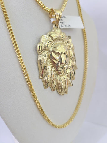 10K Franco Chain Roaring Lion Pendant Charm Necklace 20"-26" 2.5mm Yellow Gold