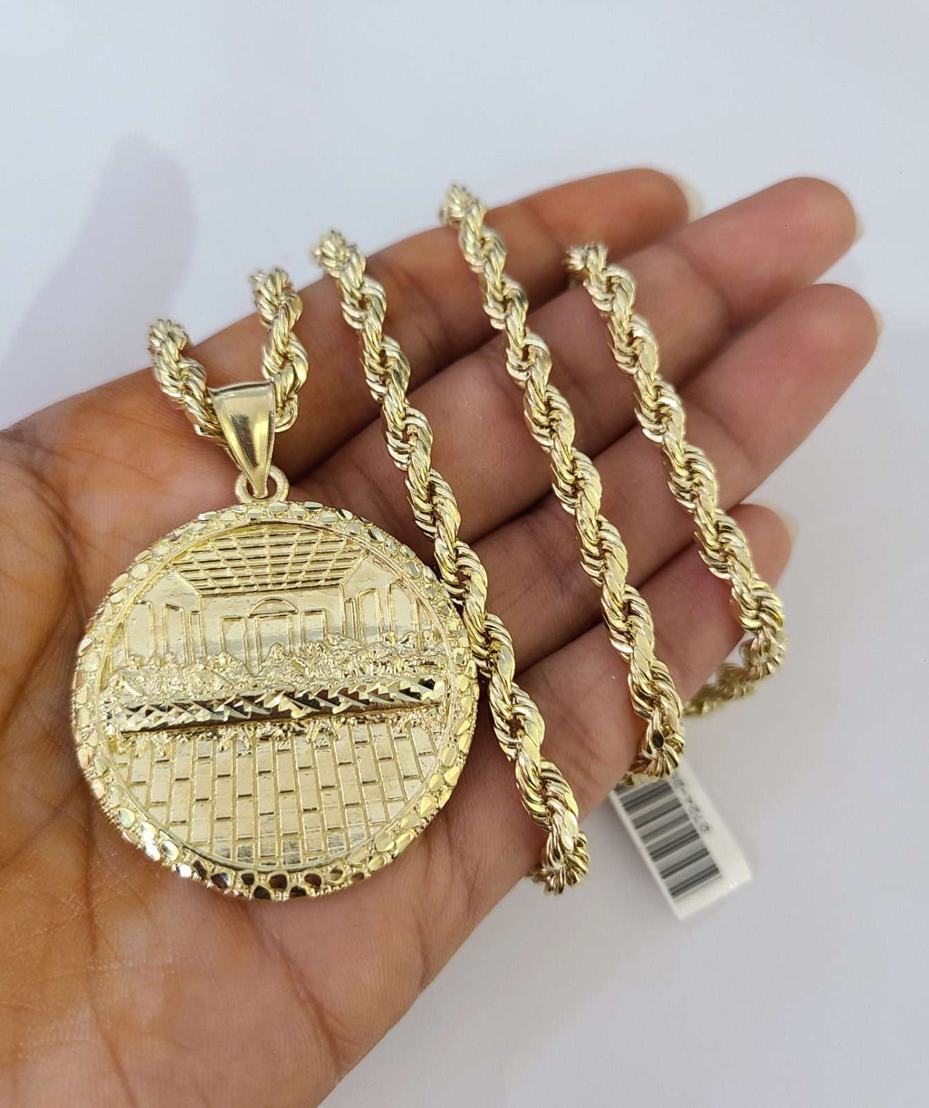 Real 10k Gold Rope Chain Last Supper Nugget Pendant Set 5mm 18"-28"