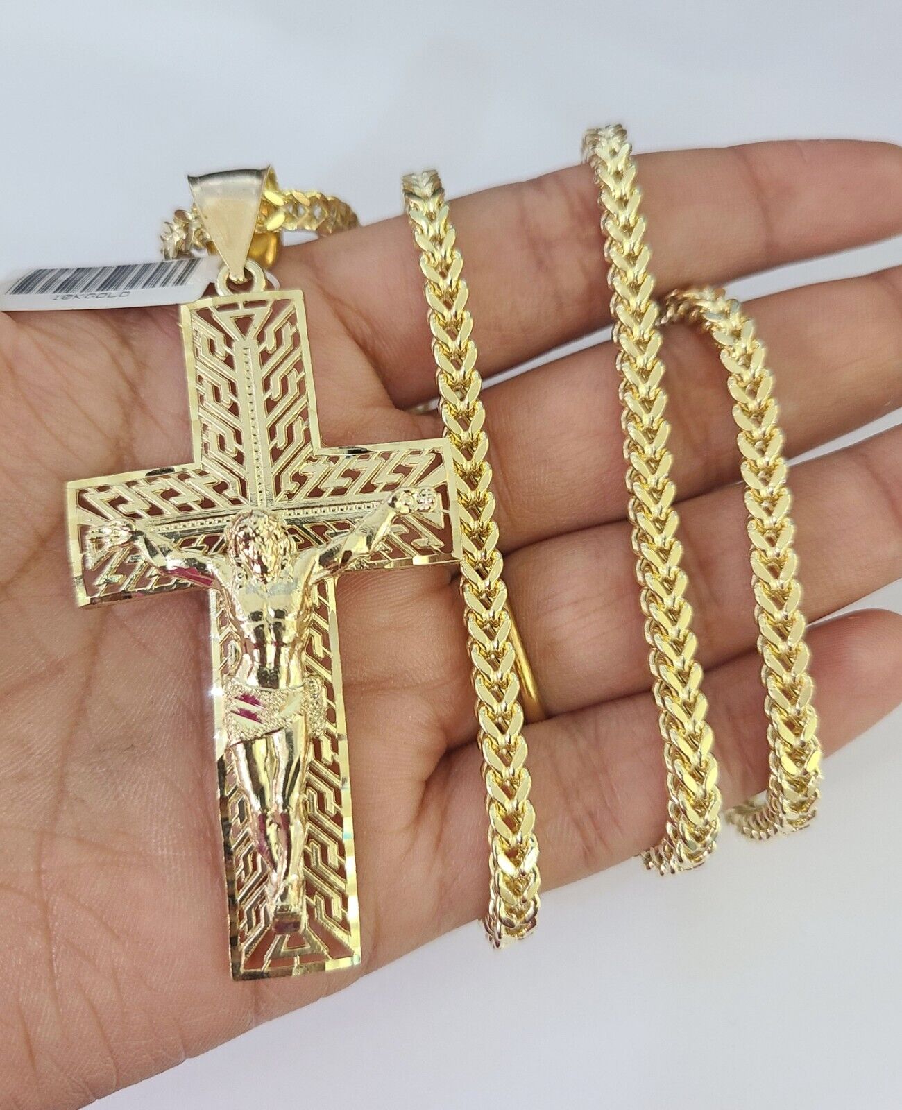 10K Franco Chain Jesus Crucifix Cross Pendant Charm Necklace 20"-28" 4mm Gold