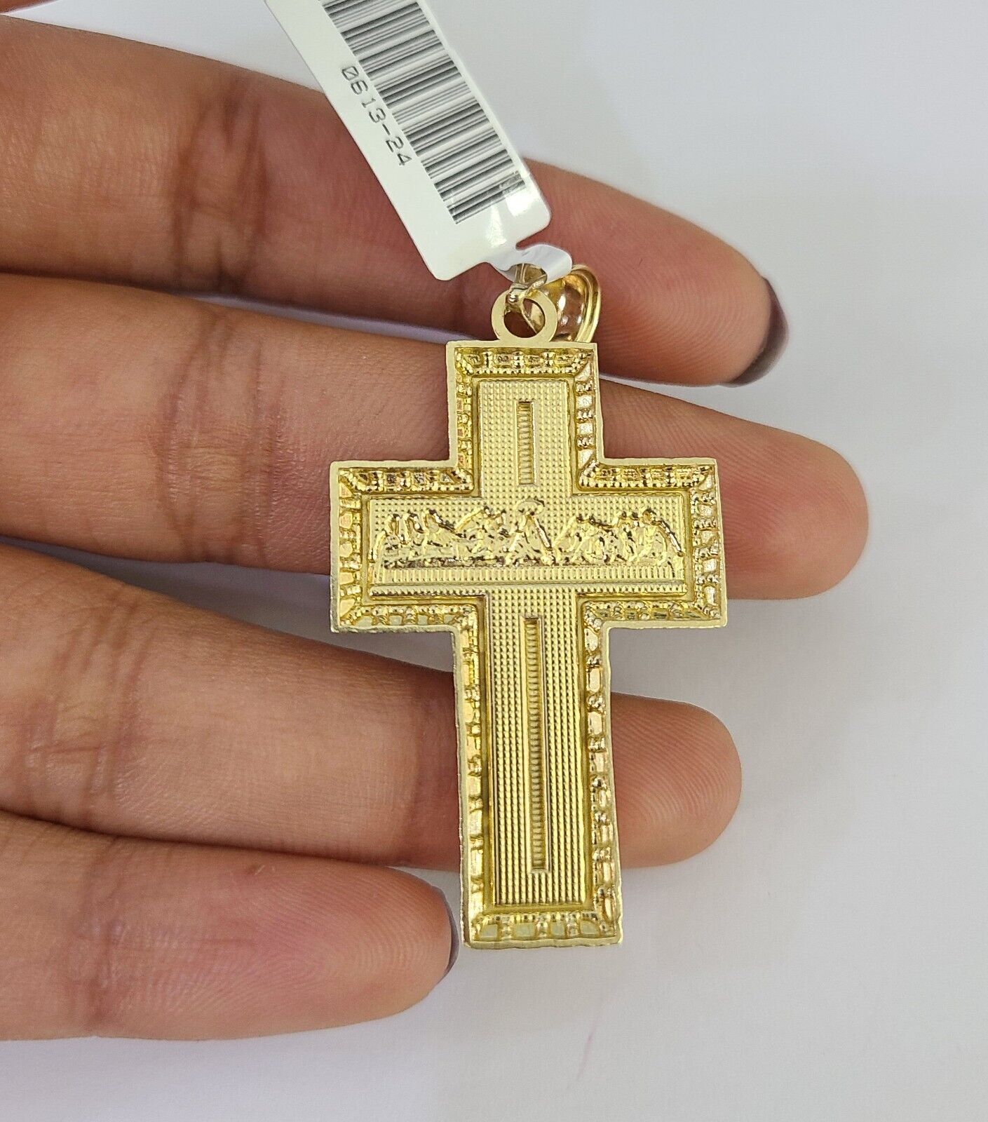 10K Franco Chain Last Supper Cross Pendant Charm Necklace 20"-26" 3mm Gold SET