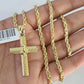 10k Solid Rope Chain 3mm Jesus Cross Pendant Charm Necklace SET 18-26 in