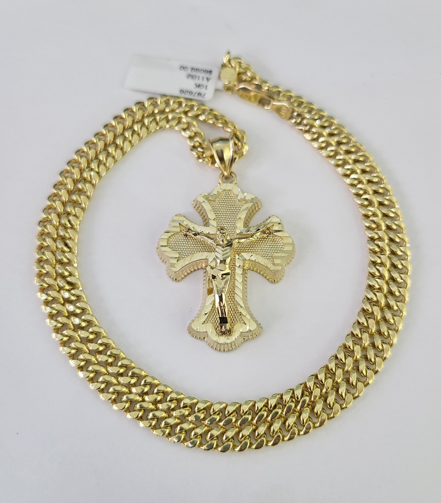 10k Crucifix Cross Charm Miami Cuban Chain Pendant Set 5mm 18"28" Necklace Gold