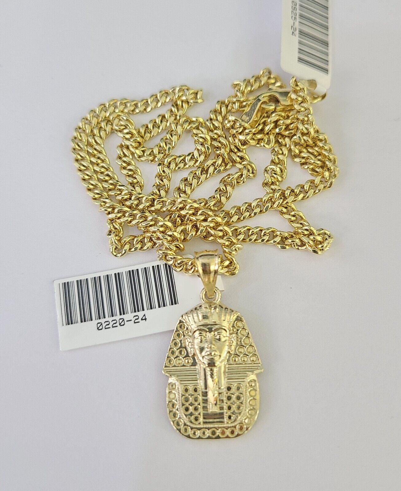 10K Gold Miami Cuban Chain Pharaoh 18"-28" 3mm REAL Pendant Necklace SET