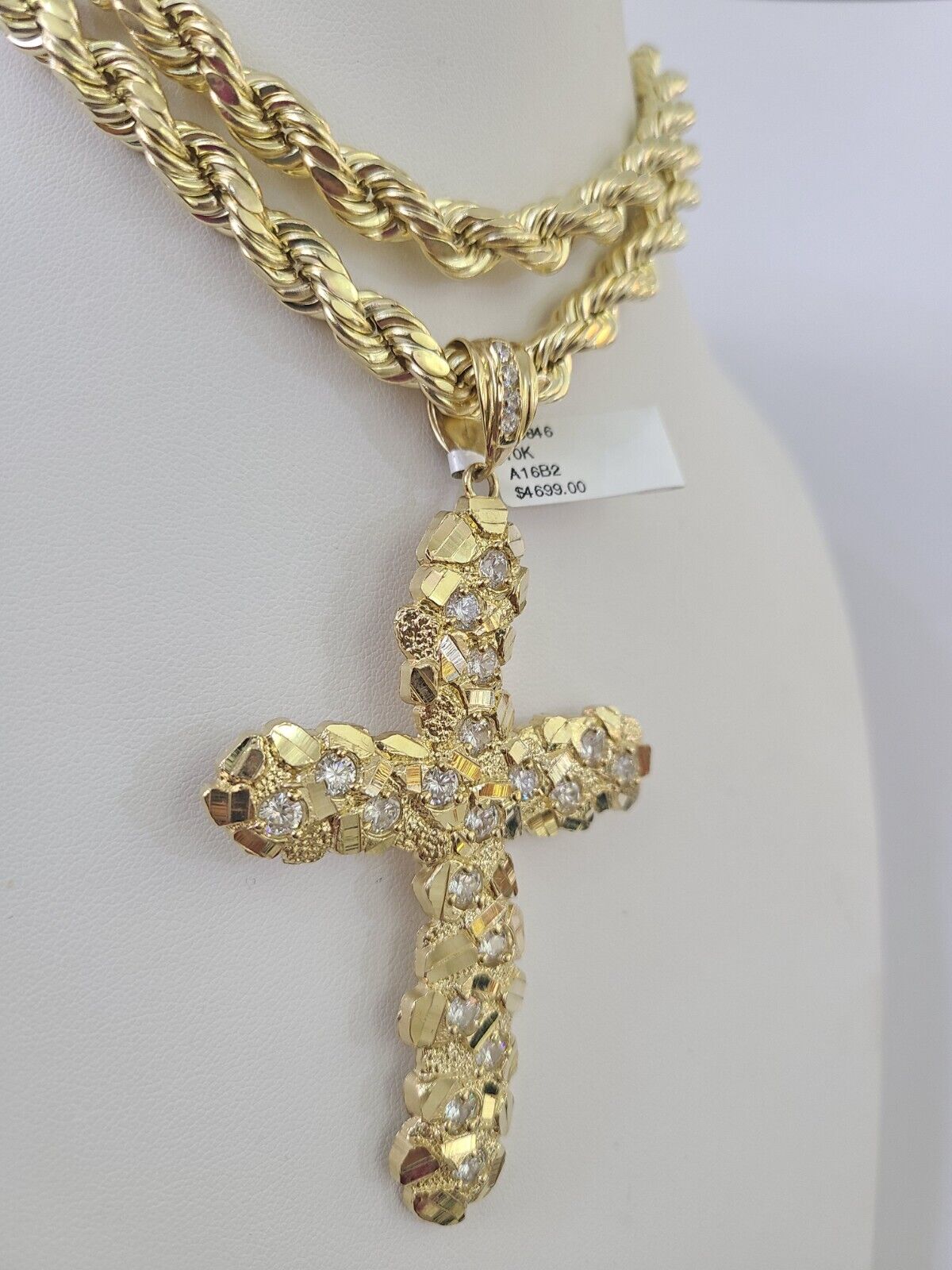 Real 10k Rope Chain Jesus Cross Charm Set 8mm 20"-30" Inch Necklace Yellow Gold