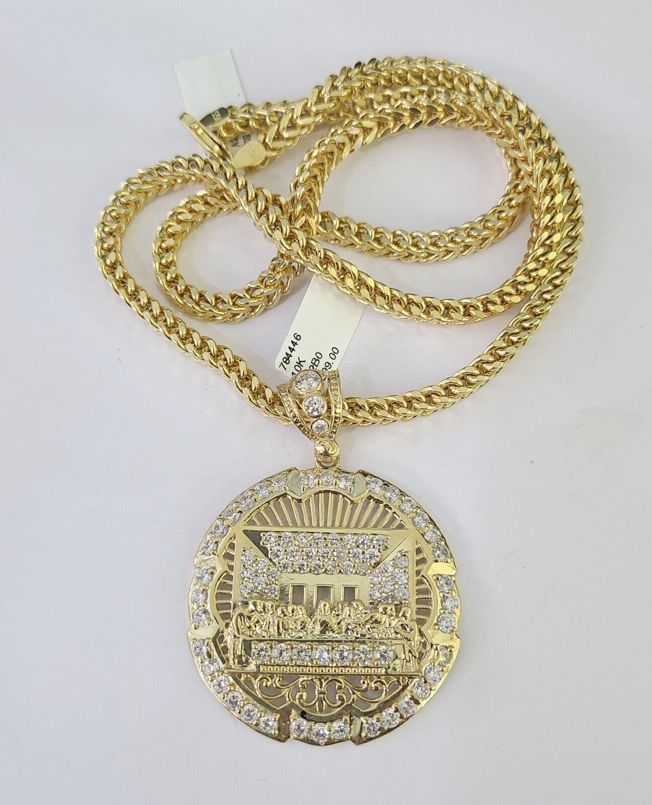 10K Franco Chain Last Supper Pendant Charm Necklace 20"-26" 5mm Gold SET Yellow