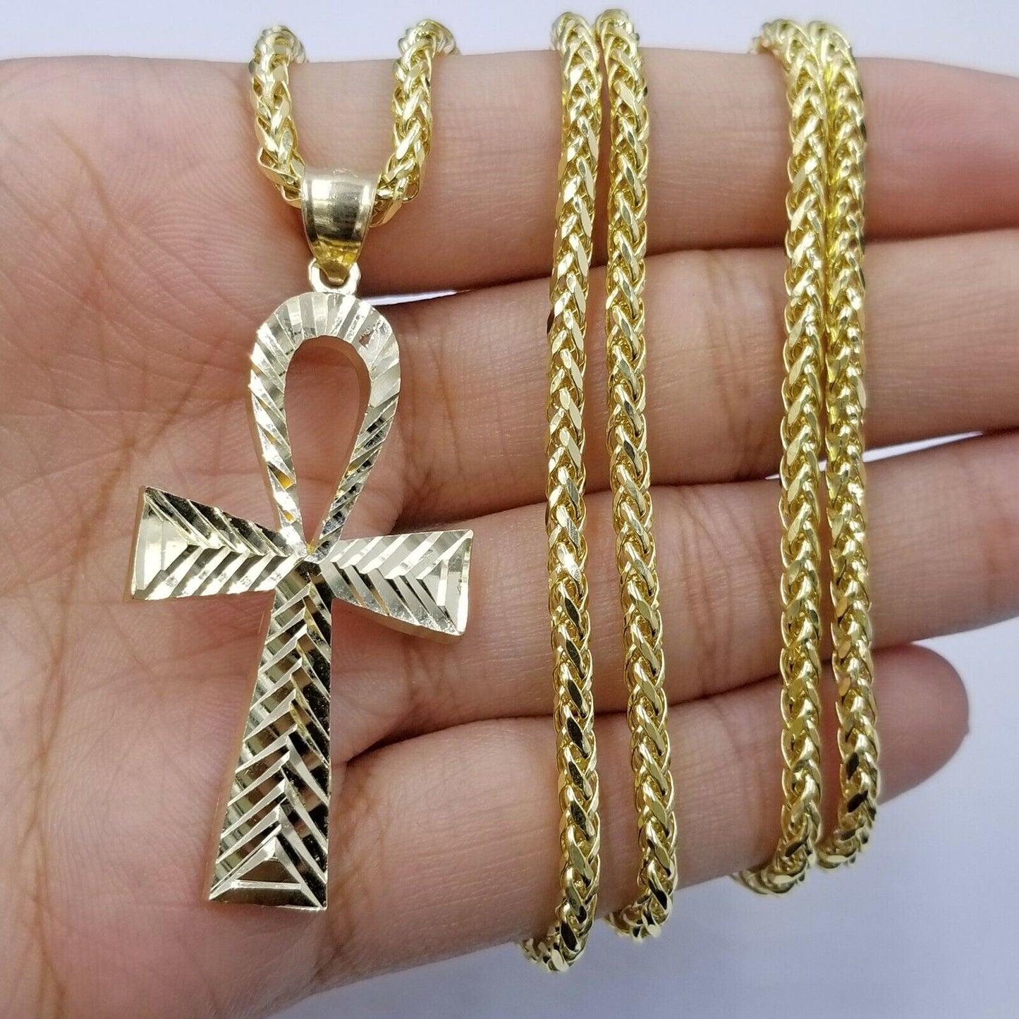 Real 10k Ankh Cross Yellow Gold Charm Chain Pendant Palm 20" 22" 24" 26" 28" 30"