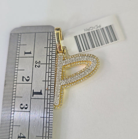 10k Miami Cuban Chain P Diamond Charm Set 4mm 18-26"Yellow Gold Necklace Pendant
