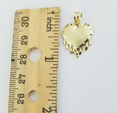 Real 10k Gold Heart Pendant Rope Chain Charm Necklace 16" END