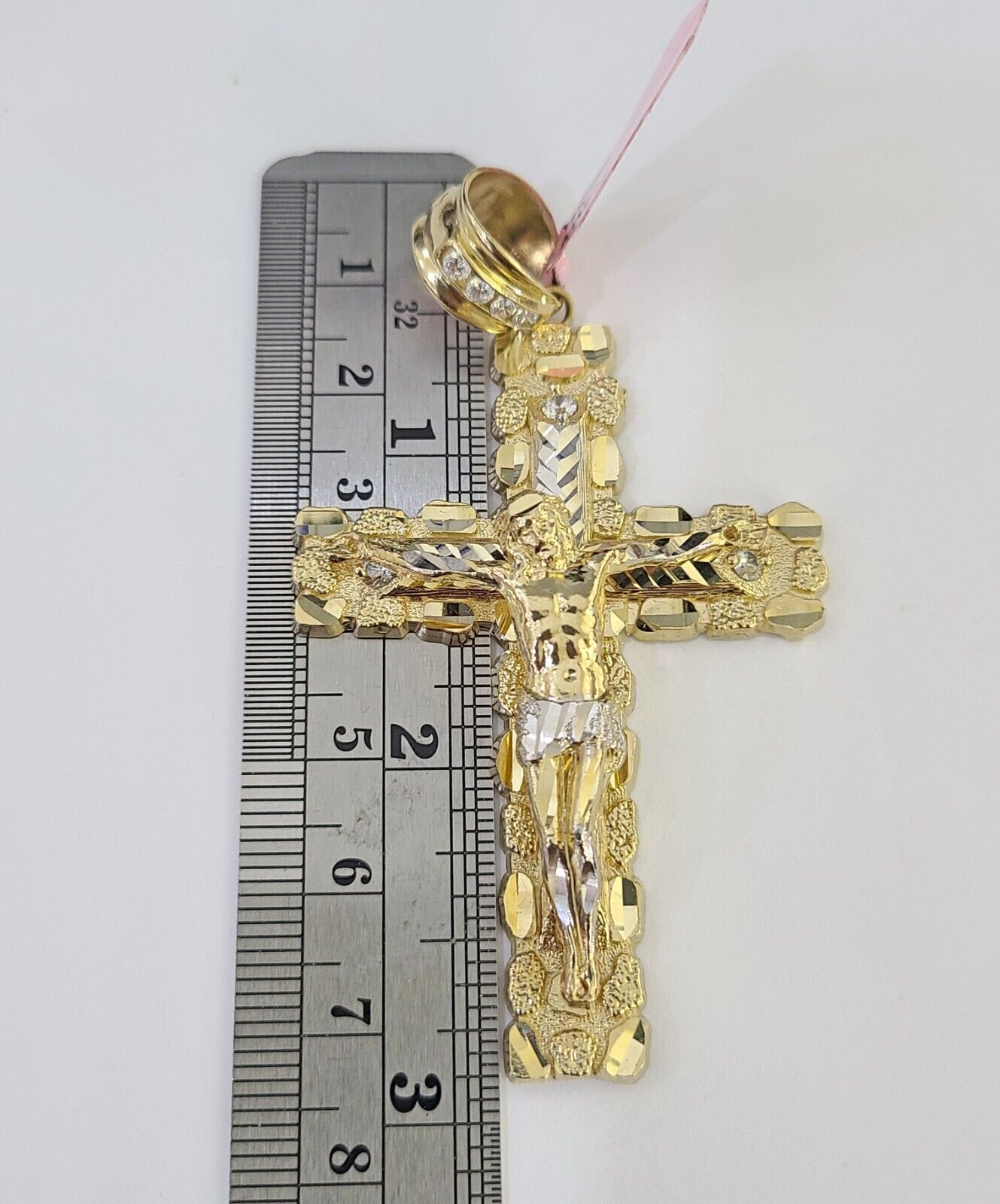 14K Franco Chain Jesus Nugget Cross Pendant Charm Necklace 20"-26" 4mm Gold