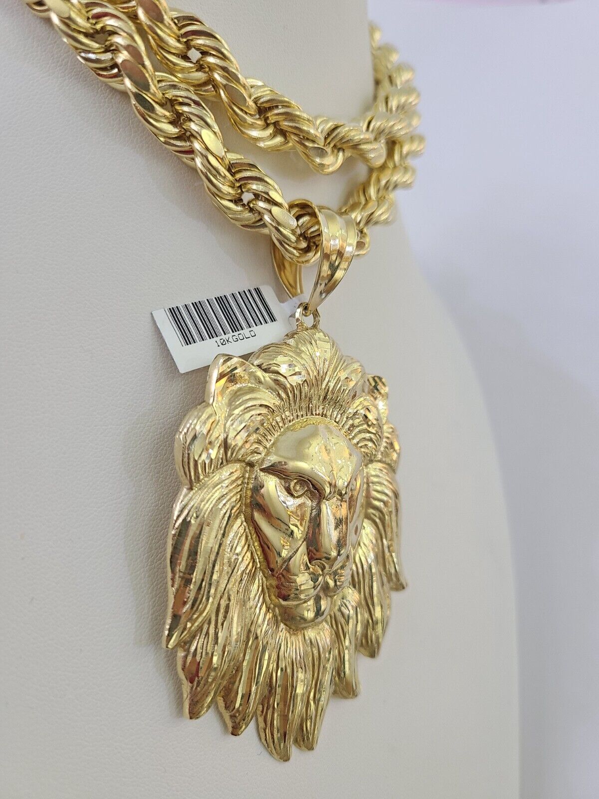 Real 10k Rope Chain Lion Charm Set 10mm 20"-30" Inch Necklace Yellow Gold