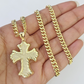 10k Miami Cuban Chain Jesus Cross Charm Pendant Set 5mm 18"28" Necklace Gold