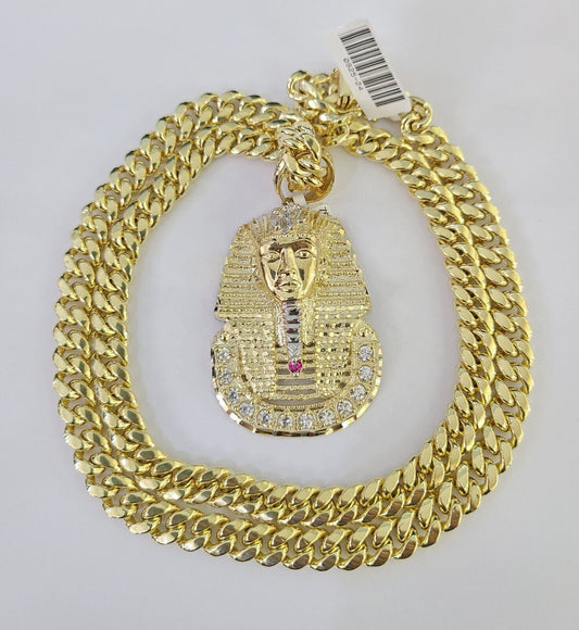 10K Miami Cuban Link Chain Pharaoh Pendent Charm 8mm 20"-30" Necklace Gold