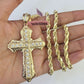 Real 14k Rope Chain Jesus Cross Charm Yellow Gold Set 5mm 20"-30" Necklace