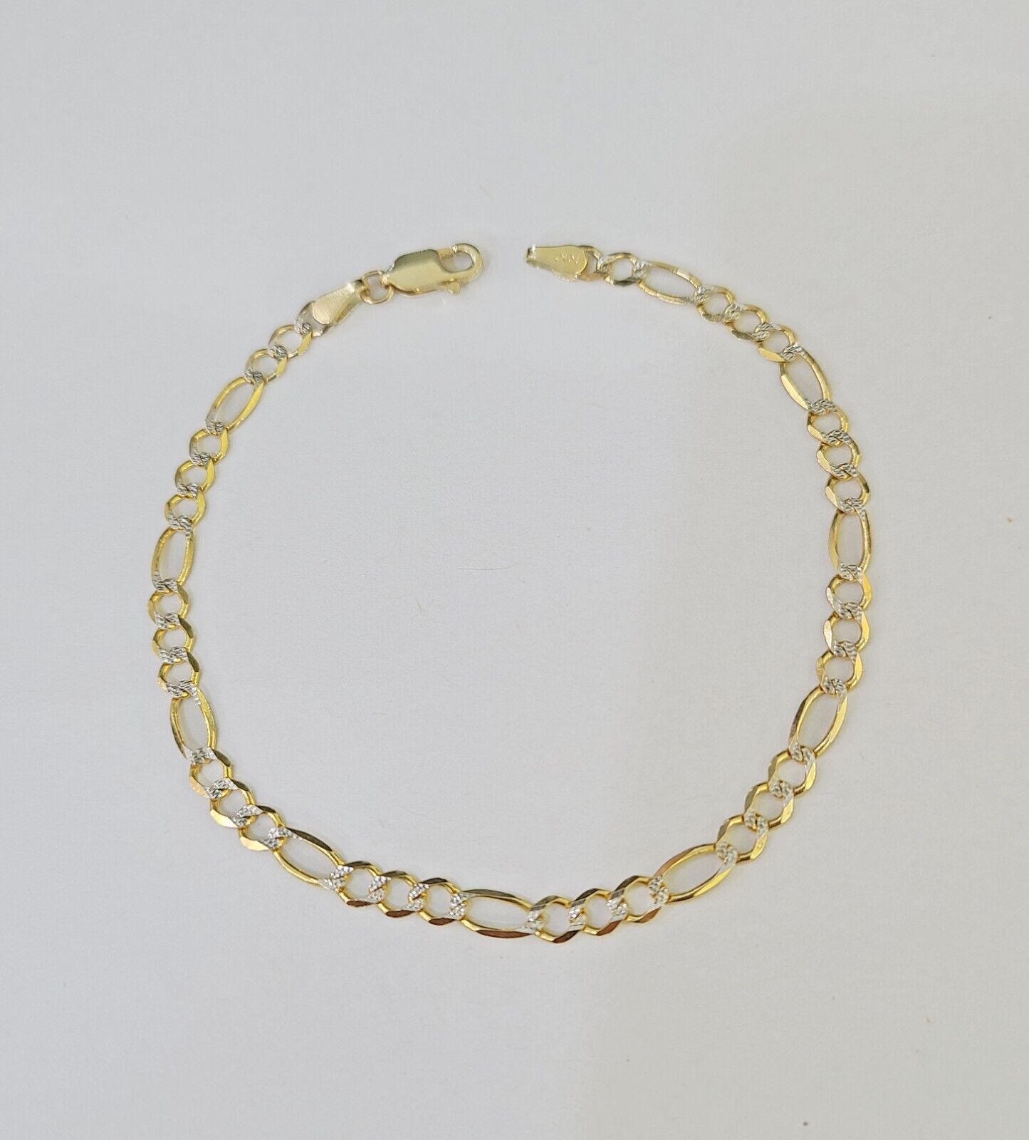 Real 10k Yellow Gold Figaro link Bracelet 3mm 7.5" Inch Men women Diamond Cut