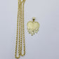 10k Yellow Gold Rope Chain 2.5mm Heart Diamond Cut Pendant