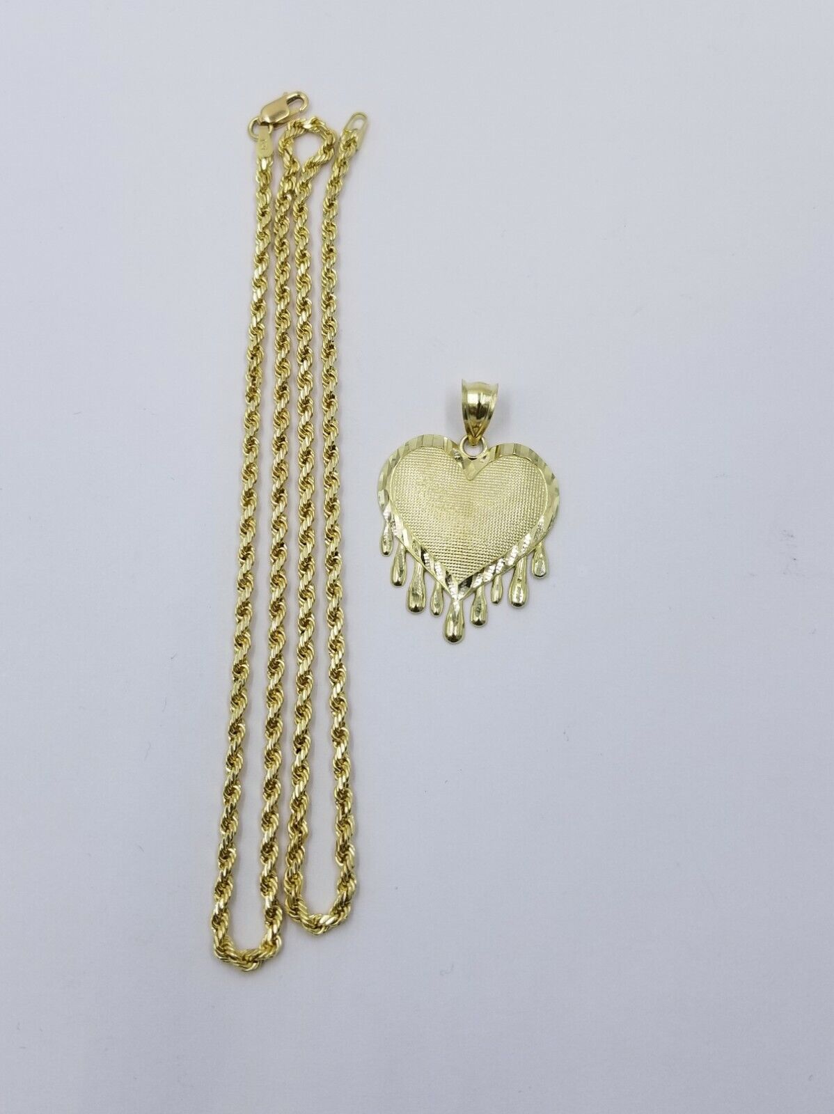 10k Yellow Gold Rope Chain 2.5mm Heart Diamond Cut Pendant