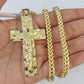 10K Franco Chain Jesus Cross Pendant Charm Necklace 20"-26" 5mm Gold SET Yellow