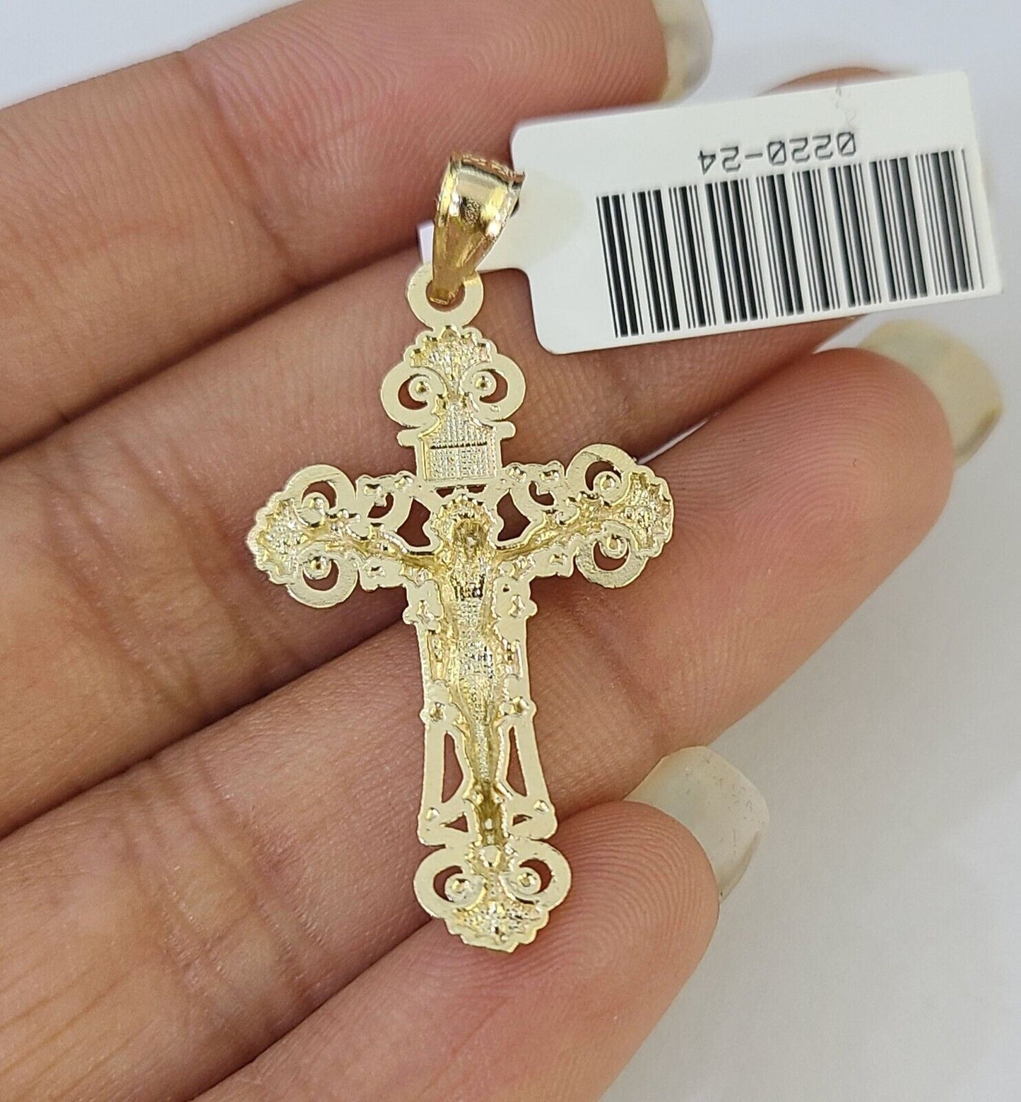 Real 10k 3mm Rope Chain Jesus Cross Pendant Charm 18" 20" 22" 24" 26" Set Yellow