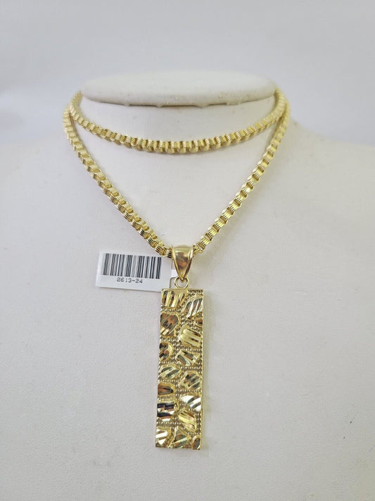 10k Gold Byzantine Necklace Nugget Charm 18-28 inches 3mm SET Chain Pendant 10kt