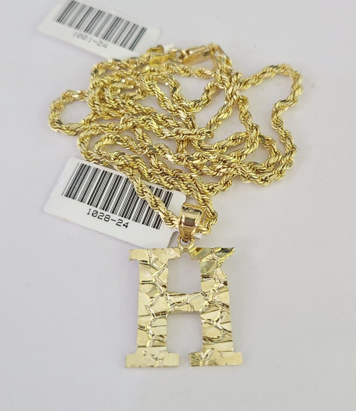 10k Gold Initial H Charm Rope Chain 16"-26" 2.5mm SET Necklace Alphabet Pendant