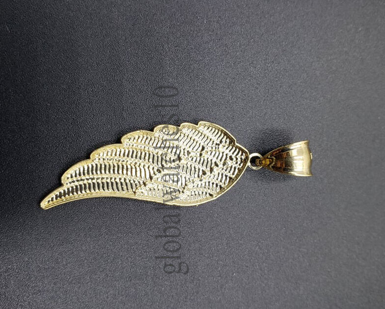 10k Yellow Gold Angel Wing Pendant Charm 10k Solid Rope palm Byzantine chain Set