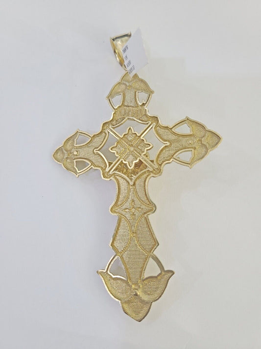 10K Crucifix Cross Pendant 4" Jesus Christ Charm Women Men Yellow Gold