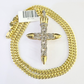 10k Miami Cuban Chain Diamond Jesus Cross Charm Set 4mm 18"-28" Necklace Gold