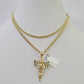 10K Gold Miami Cuban Chain Praying Angel Charm 18"-30" 3mm REAL Pendant