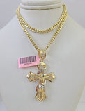 Real 14k Chain Cross Charm Set Miami Cuban Link 4mm Necklace Pendant 20"