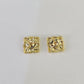 Square 10k Nugget Earrings Yellow Gold Push Back Hoop Real Men Women