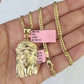 Real 14k Solid Chain Jesus Head Charm Set Miami Cuban 3mm Necklace Pendant