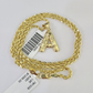 10k Gold Initial A Charm Rope Chain 16"-26" 2.5mm SET Necklace Alphabet Pendant