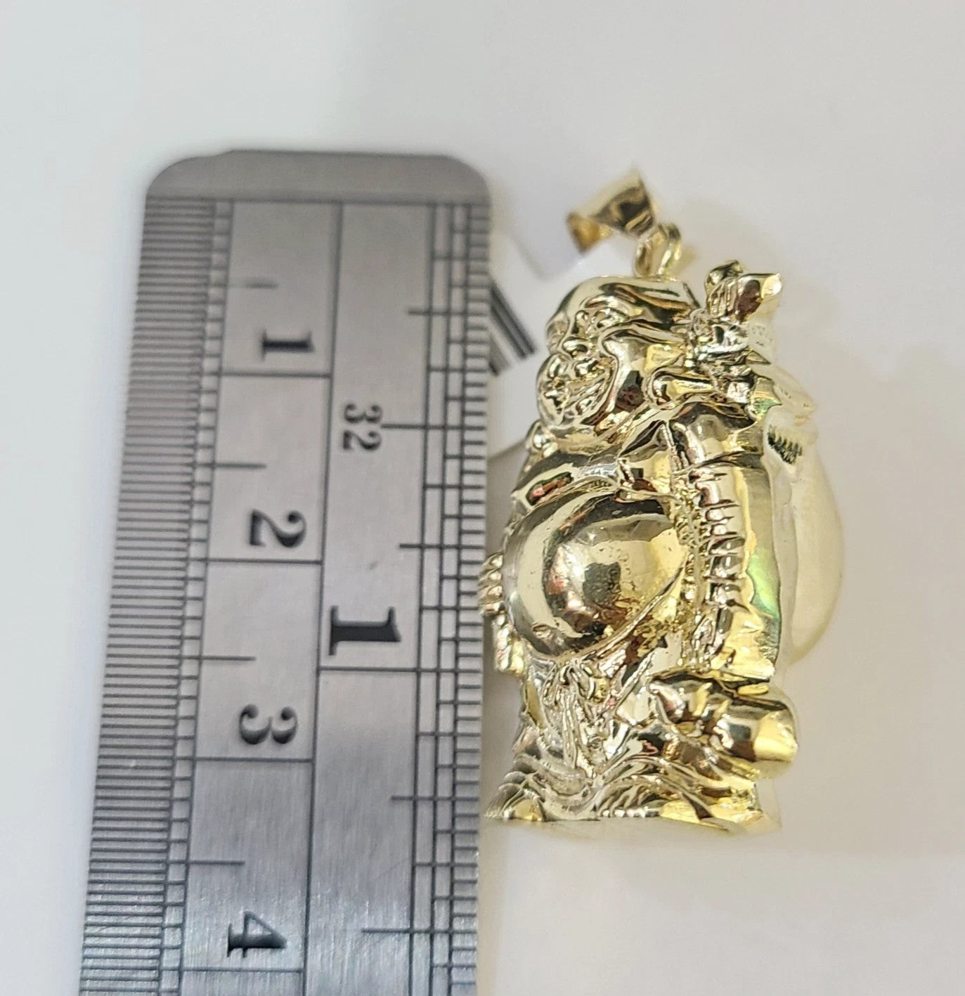 REAL 10k Yellow Gold Palm Chain Laughing Buddha Pendant Charm 3mm Necklace SET