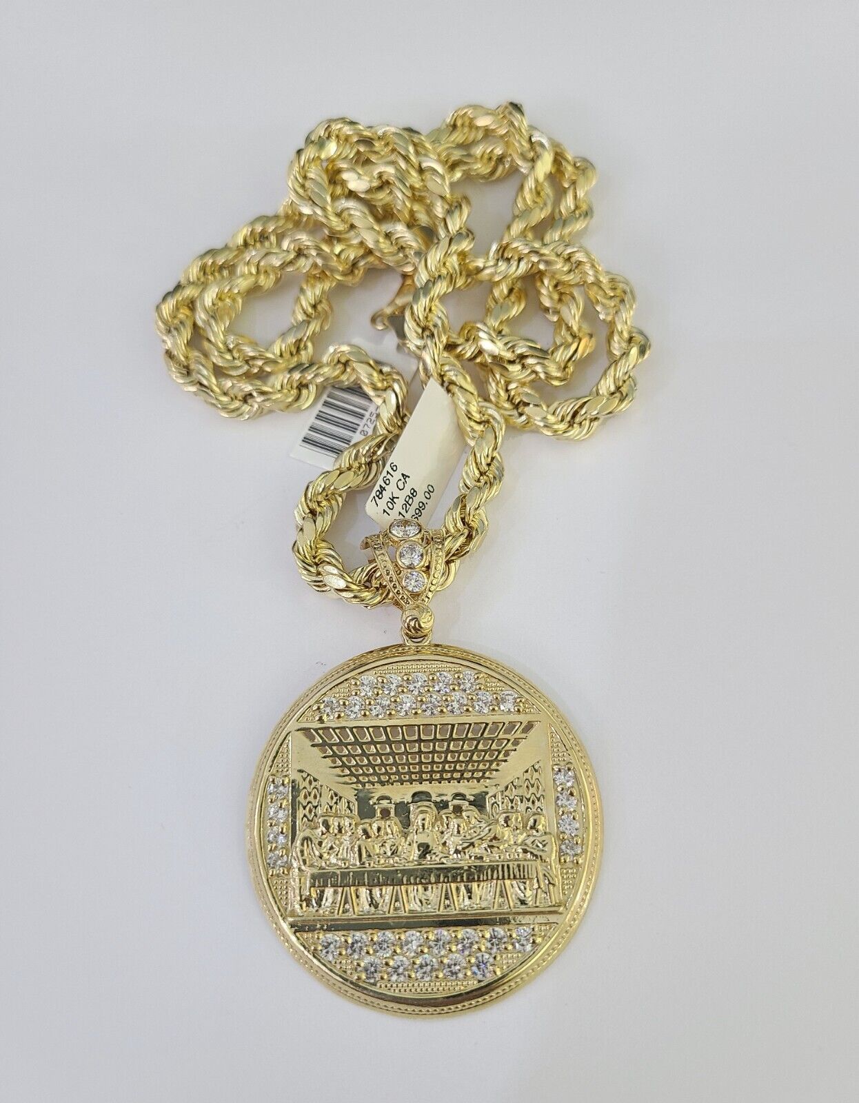 Real 10k Rope Chain Last Supper Charm Set 7mm 20"-28" Inch Necklace Yellow Gold